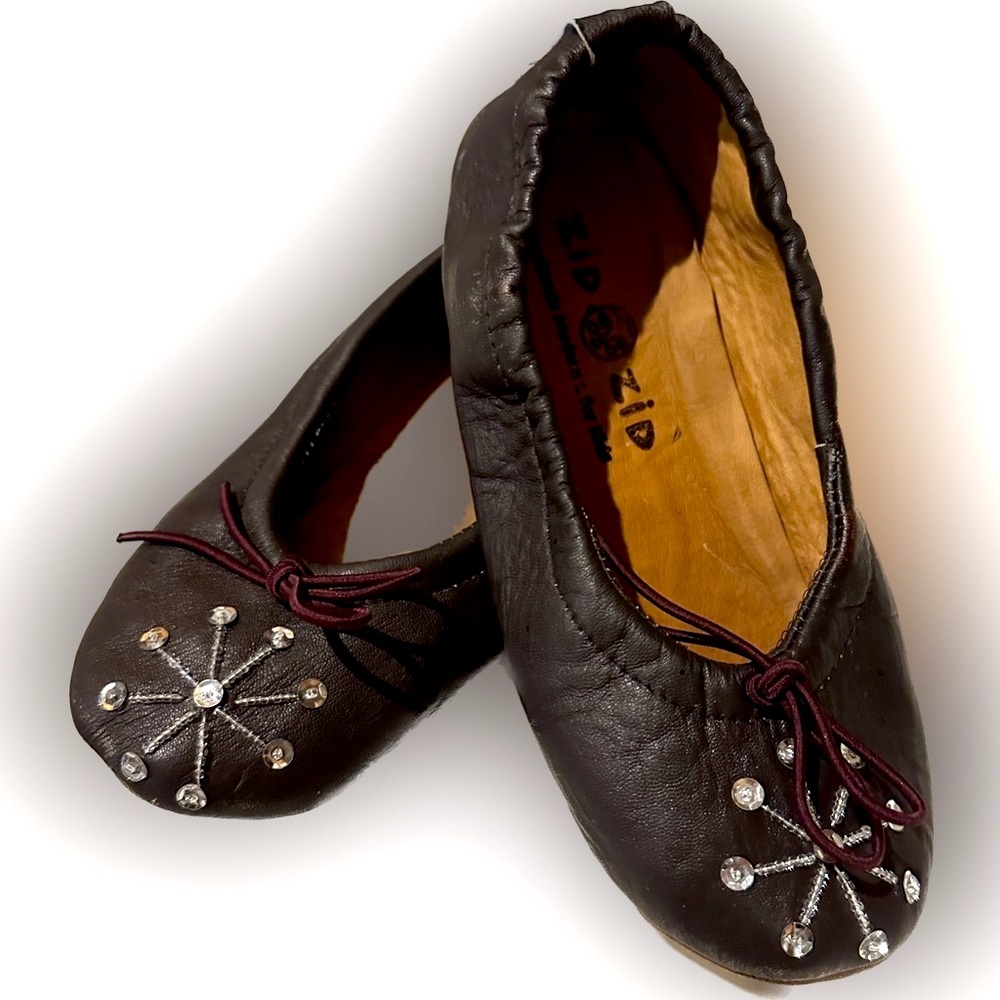 Zid Zid Ballerina flats Hand made in Morocco  brown sz 7 to 8–All leather Nice